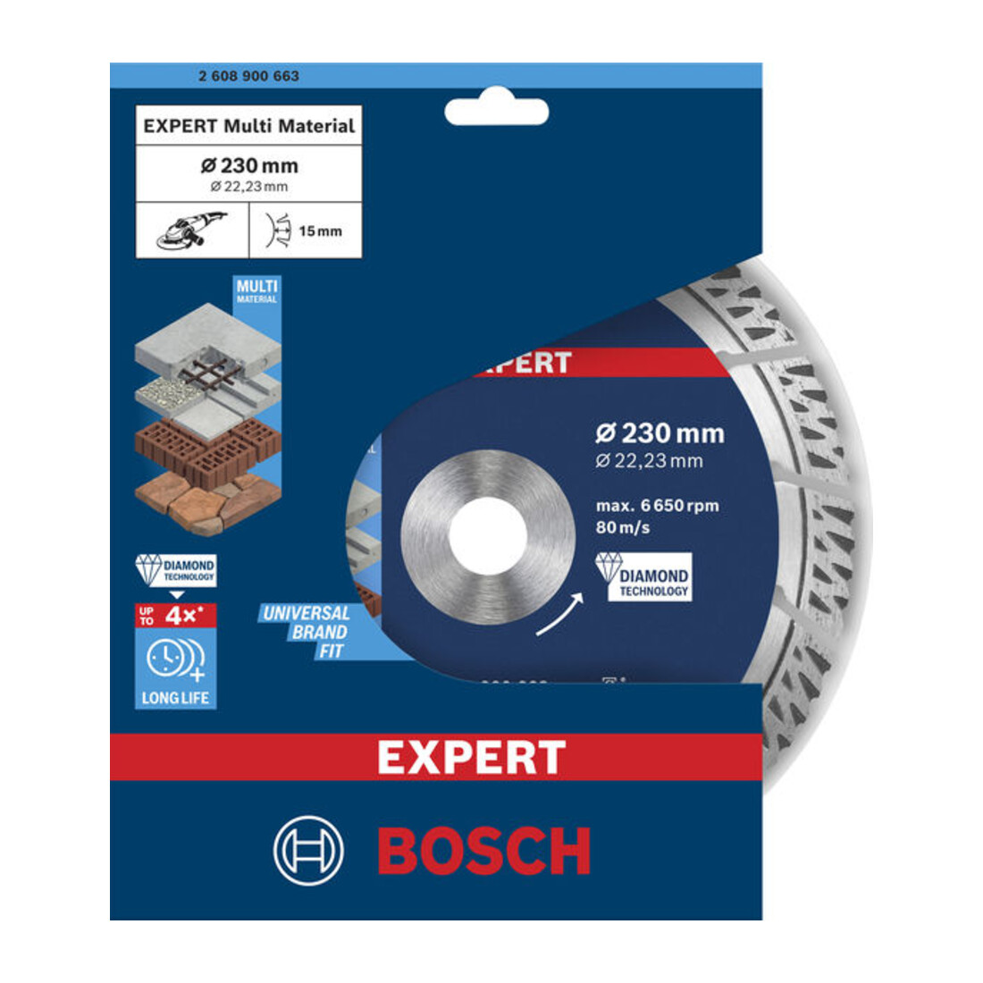 Bosch EXPERT MultiMaterial Diamanttrennscheiben 230 x 22,23 x 2,4 x 15mm für große Winkelschleifer mit Spannmutter