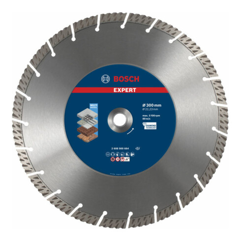 Bosch EXPERT MultiMaterial Diamanttrennscheiben 300 x 22,23 x 2,8 x 15mm für große Winkelschleifer mit Spannmutter