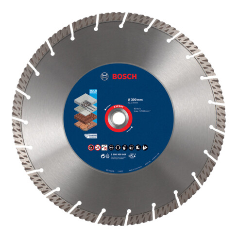 Bosch EXPERT MultiMaterial Diamanttrennscheiben 300 x 22,23 x 2,8 x 15mm für große Winkelschleifer mit Spannmutter