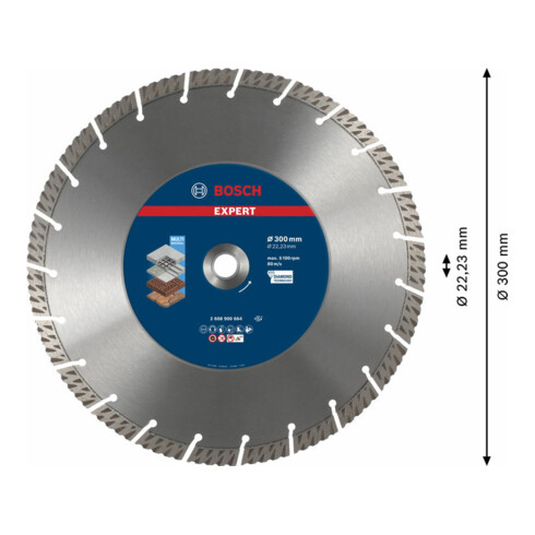 Bosch EXPERT MultiMaterial Diamanttrennscheiben 300 x 22,23 x 2,8 x 15mm für große Winkelschleifer mit Spannmutter