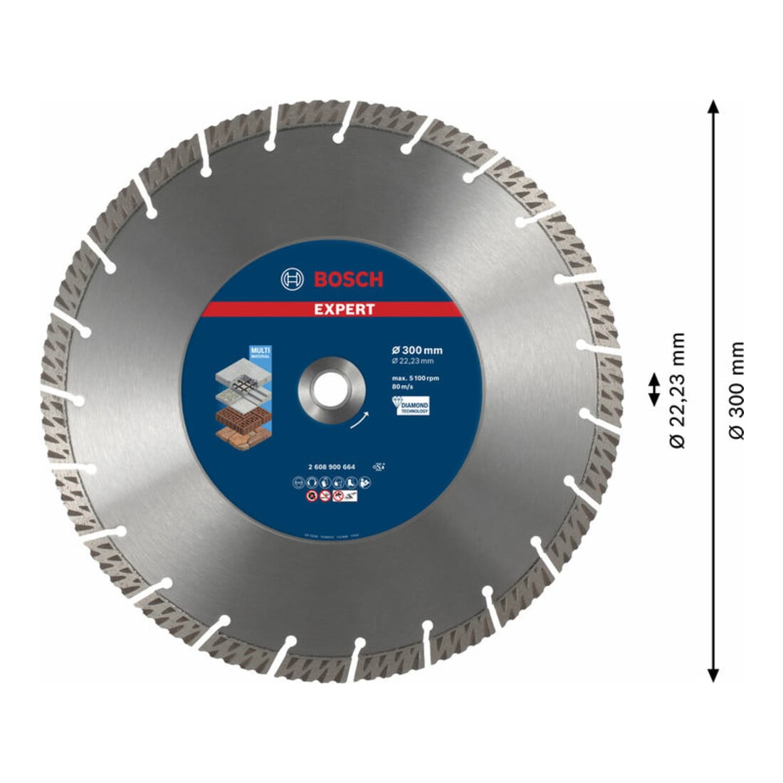 Bosch EXPERT MultiMaterial Diamanttrennscheiben 300 x 22,23 x 2,8 x 15mm für große Winkelschleifer mit Spannmutter