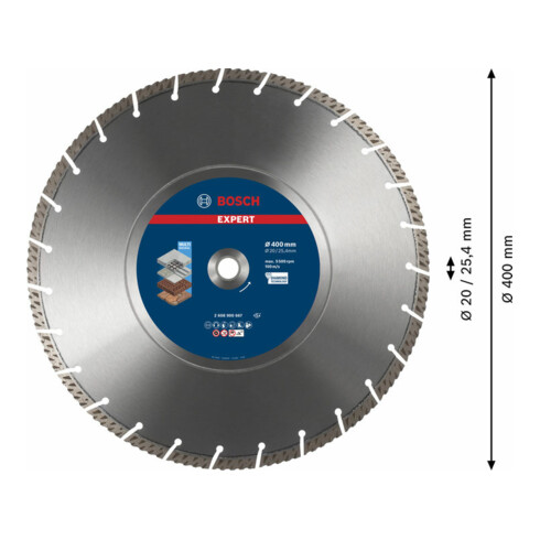 Bosch EXPERT MultiMaterial Diamanttrennscheiben 400 x 20/25,40 x 3,3 x 12mm für Tischsägen