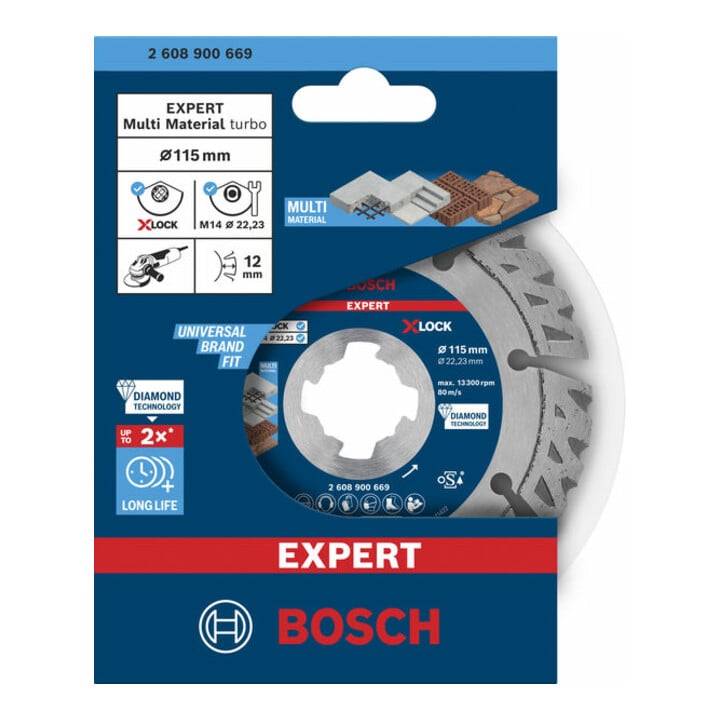 Bosch EXPERT MultiMaterial X-LOCK diamantdoorslijpschijven 115 x 22,23 x 2,4 x 12mm voor haakse slijpmachines met X-LOCK en met klemmoer