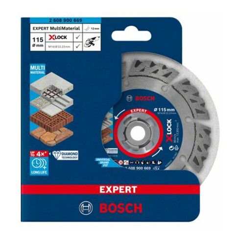 Bosch EXPERT MultiMaterial X-LOCK diamantdoorslijpschijven 115 x 22,23 x 2,4 x 12mm voor haakse slijpmachines met X-LOCK en met klemmoer