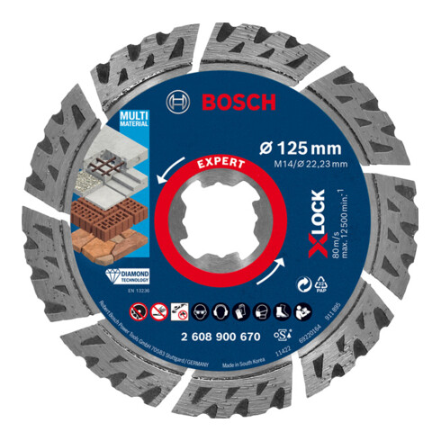 Bosch EXPERT MultiMaterial X-LOCK diamantdoorslijpschijven 125 x 22,23 x 2,4 x 12mm voor haakse slijpmachines met X-LOCK en met klemmoer