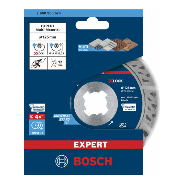 Bosch EXPERT MultiMaterial X-LOCK diamantdoorslijpschijven 125 x 22,23 x 2,4 x 12mm voor haakse slijpmachines met X-LOCK en met klemmoer