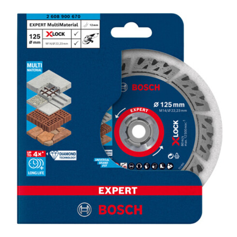 Bosch EXPERT MultiMaterial X-LOCK diamantdoorslijpschijven 125 x 22,23 x 2,4 x 12mm voor haakse slijpmachines met X-LOCK en met klemmoer