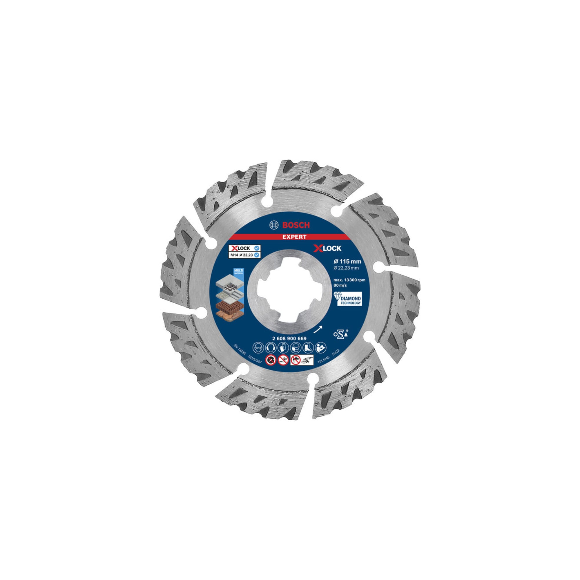 BOSCH EXPERT MultiMaterial X-LOCK Diamanttrennscheiben 115 x 22,23 x 2,4 x 12mm für Winkelschleifer mit X-LOCK und mit Spannmutter