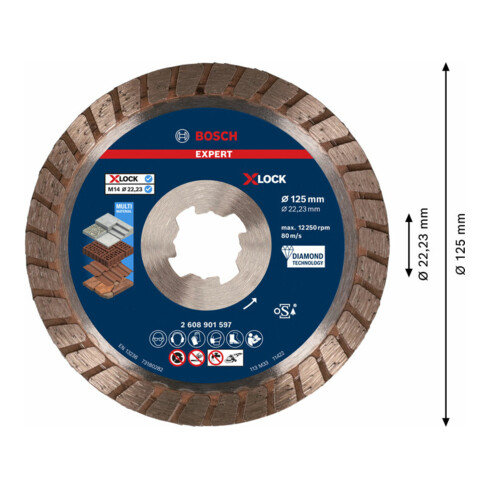 Bosch EXPERT MultiMaterial X-LOCK Diamanttrennscheiben, 125 x 22,23 x 2,4 x 12 mm