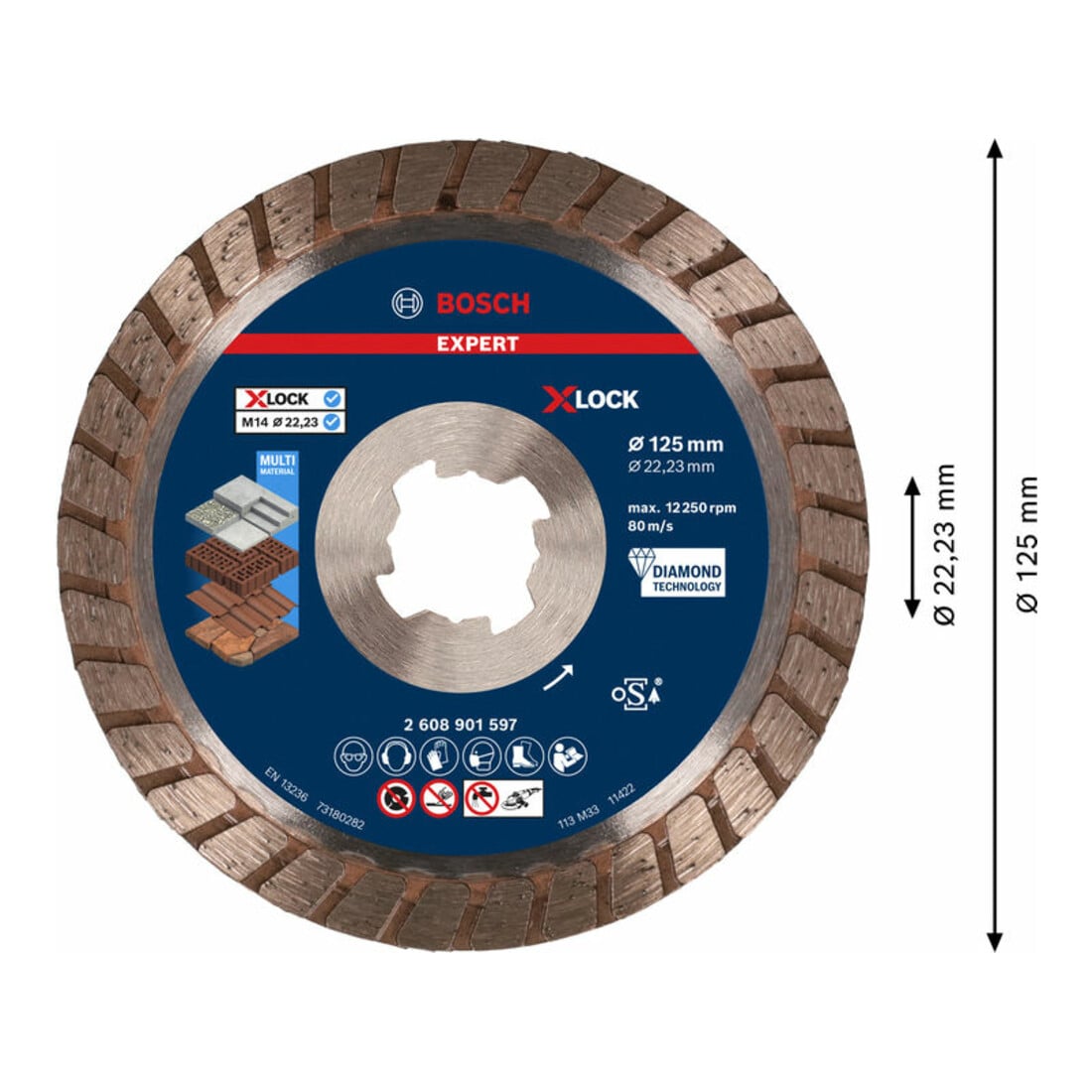 Bosch EXPERT MultiMaterial X-LOCK Diamanttrennscheiben, 125 x 22,23 x 2,4 x 12 mm
