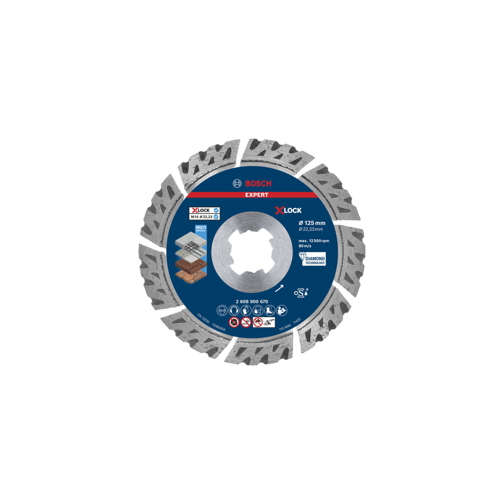 BOSCH EXPERT MultiMaterial X-LOCK Diamanttrennscheiben 125 x 22,23 x 2,4 x 12mm für Winkelschleifer mit X-LOCK und mit Spannmutter