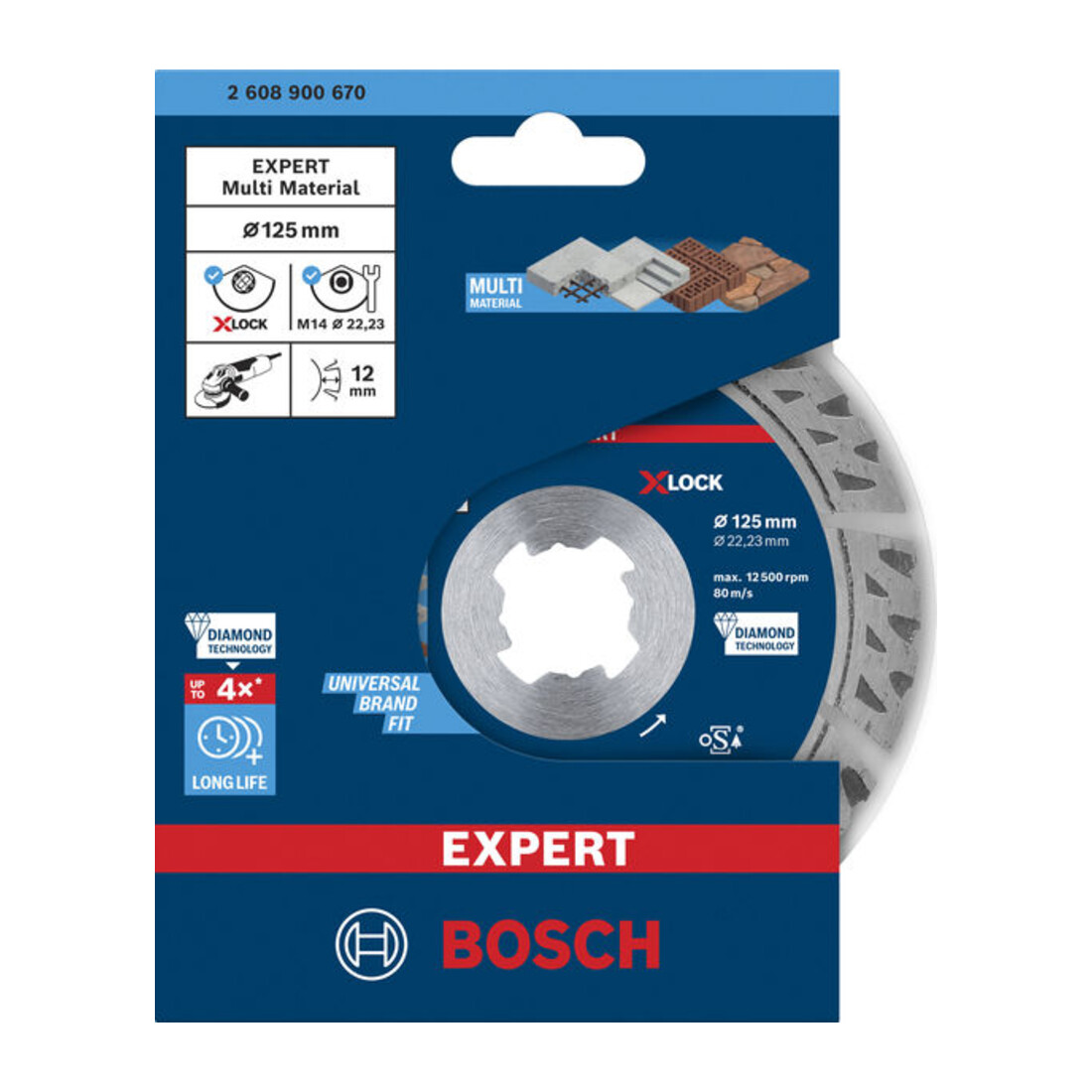 Bosch EXPERT MultiMaterial X-LOCK Diamanttrennscheiben 125 x 22,23 x 2,4 x 12mm für Winkelschleifer mit X-LOCK und mit Spannmutter