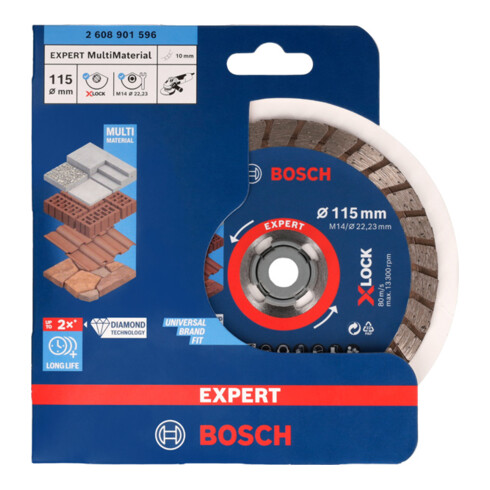 Bosch EXPERT MultiMaterial X-LOCK Disques à tronçonner diamantés, 115 x 22,23 x 2,4 x 12 mm