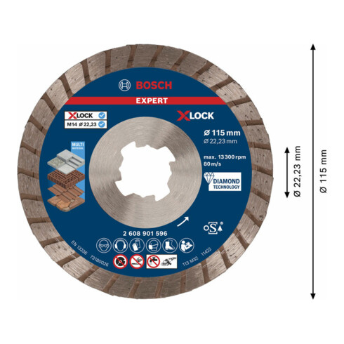 Bosch EXPERT MultiMaterial X-LOCK Disques à tronçonner diamantés, 115 x 22,23 x 2,4 x 12 mm