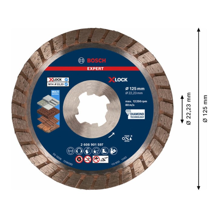 Bosch EXPERT MultiMaterial X-LOCK Disques à tronçonner diamantés, 125 x 22,23 x 2,4 x 12 mm
