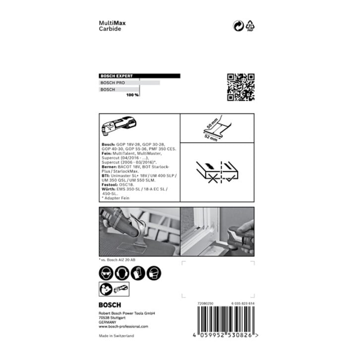 Bosch EXPERT MultiMax PAII 52 APIT Blat für Multifunktionswerkzeuge 52mm für oszillierende Multifunktionswerkzeuge