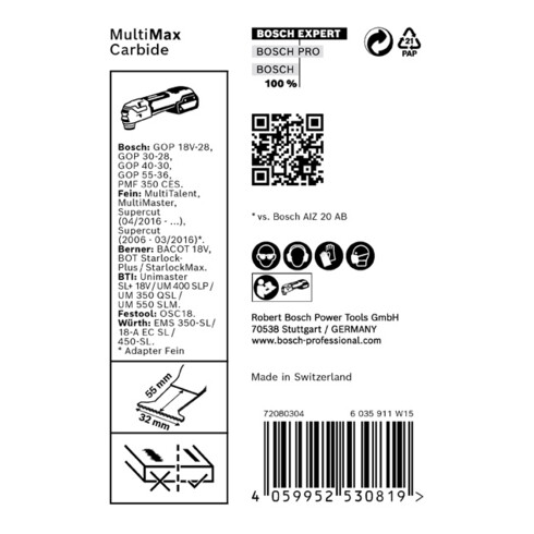 Bosch Expert MultiMax PAIZ 32 APIT lame pour outils multifonctions, 32 mm