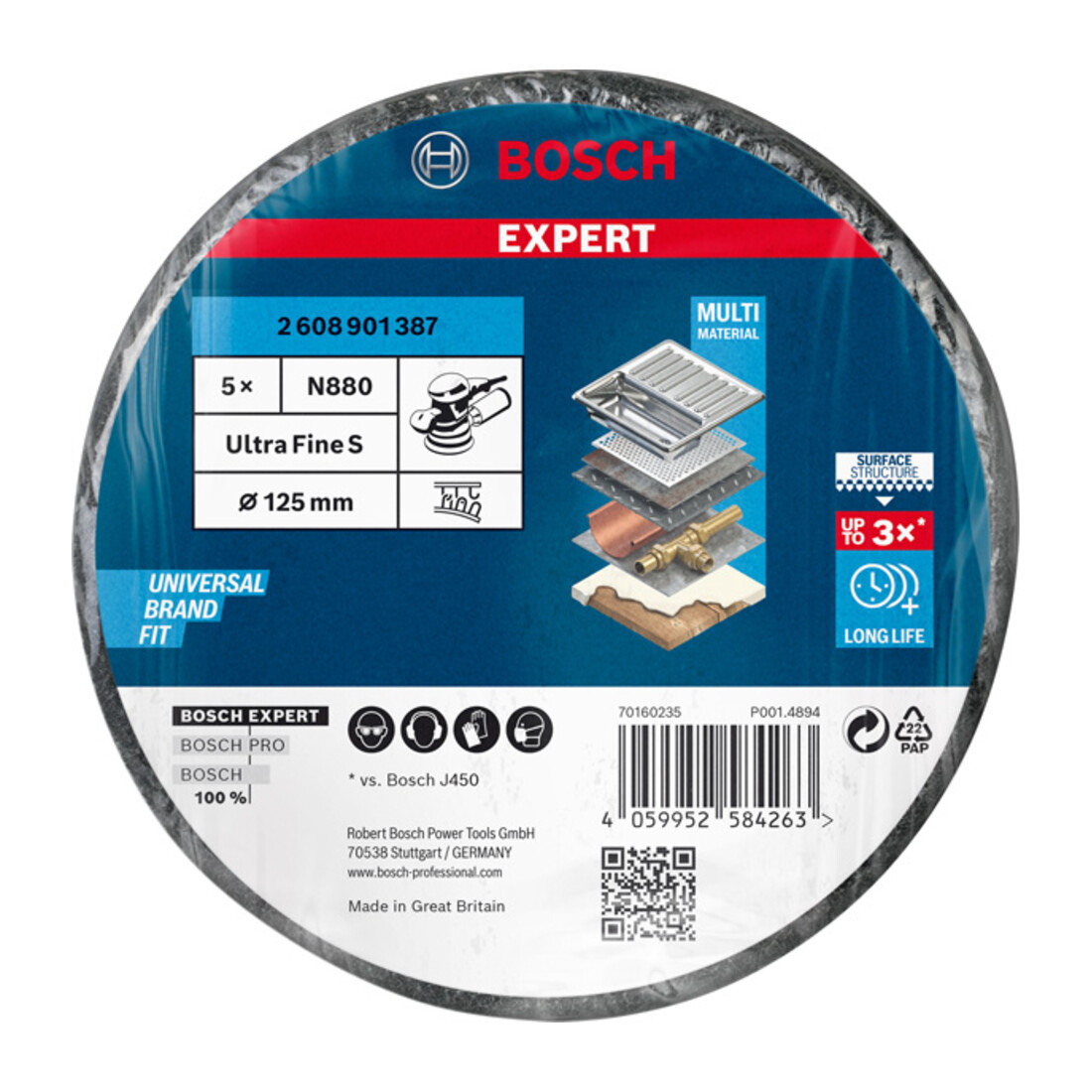 Bosch Expert N880 disque en polaire pour ponceuse orbitale aléatoire, 128 mm, fin
