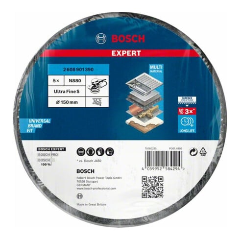 Bosch Expert N880 disque en polaire pour ponceuse orbitale aléatoire, 150 mm, fin