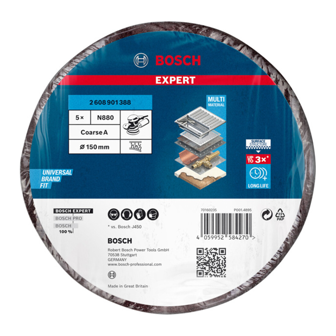 Bosch Expert N880 disque en polaire pour ponceuse orbitale aléatoire, 150 mm, grossier