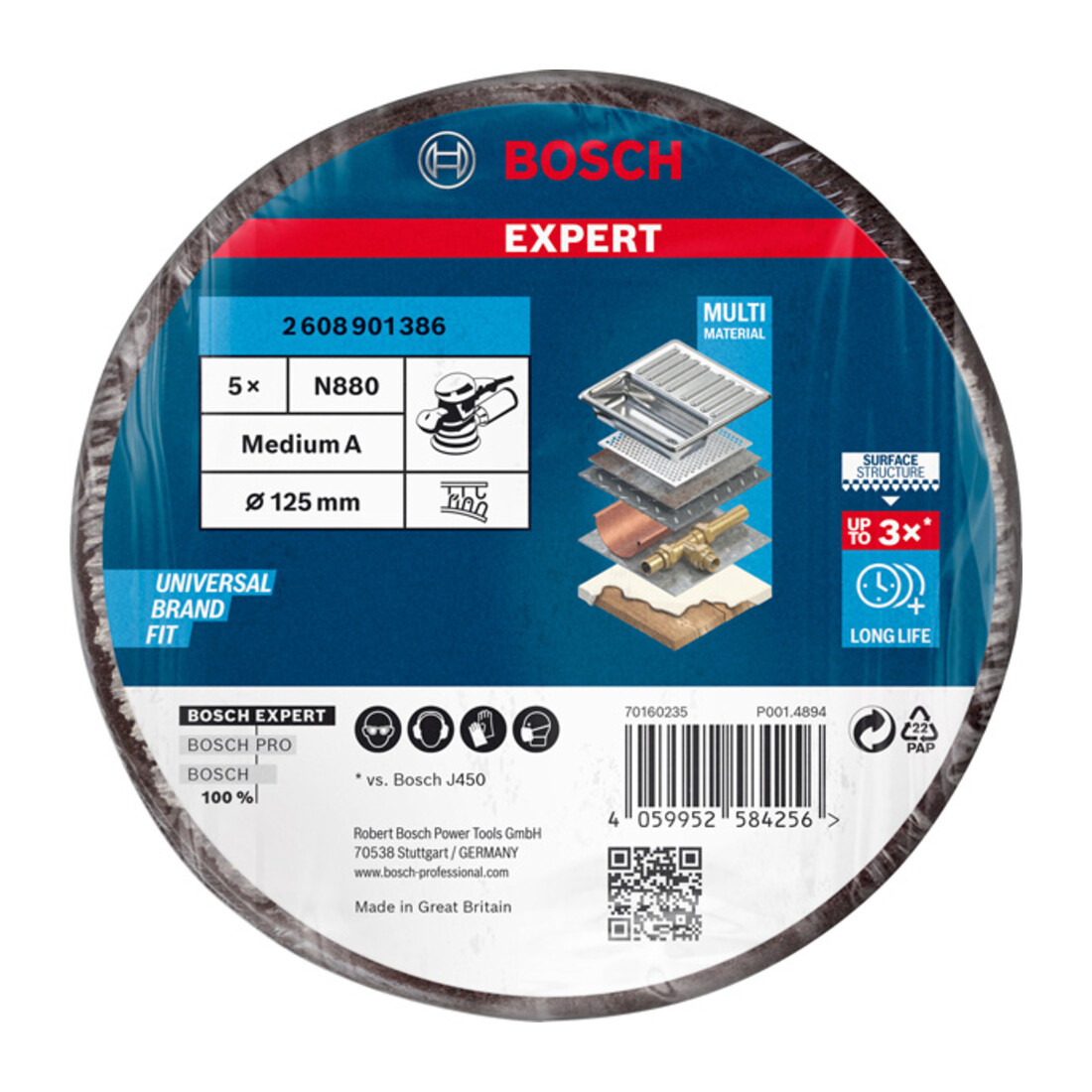 Bosch EXPERT N880 Vliesscheib für Exzenterschleifer 128mm mittel 5-tlg. für Exzenterschleifer