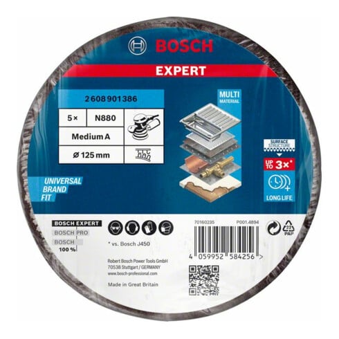 Bosch EXPERT N880 Vliesscheib für Exzenterschleifer 128mm mittel 5-tlg. für Exzenterschleifer