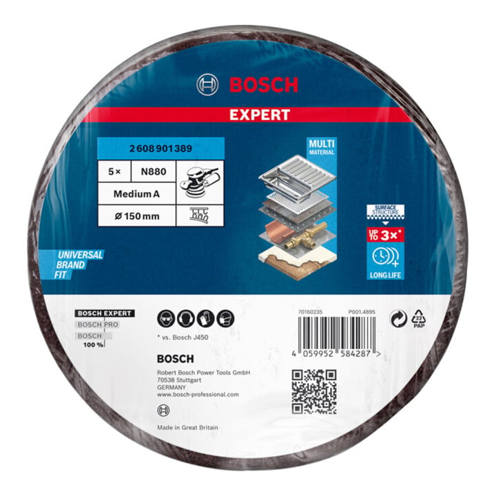 Bosch EXPERT N880 Vliesscheib für Exzenterschleifer 150mm mittel 5-tlg. für Exzenterschleifer