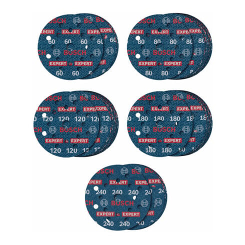 Bosch EXPERT O780 Foil Schleiffolie Set, 125 mm, G60/G80/G120/G180, G240, 55-tlg.