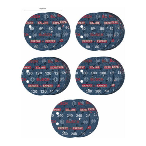 Bosch EXPERT O780 Foil Schleiffolie Set, 125 mm, G60/G80/G120/G180, G240, 55-tlg.