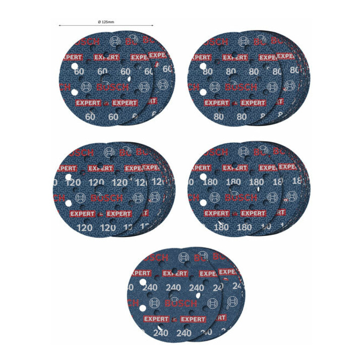 Bosch EXPERT O780 Foil Schleiffolie Set, 125 mm, G60/G80/G120/G180, G240, 55-tlg.