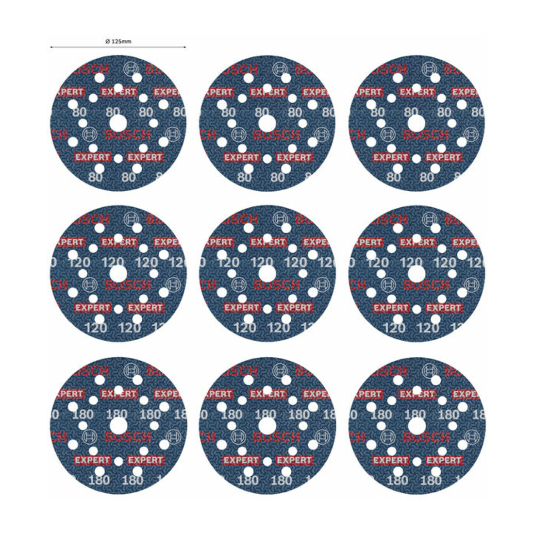 Bosch EXPERT O780 Foil Schleiffolien-Set, 125 mm, G80/G120/G180, 9-tlg.