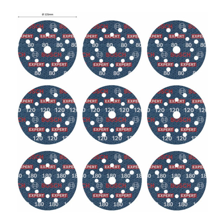 Bosch EXPERT O780 Set de feuilles abrasives, 125 mm, G80/G120/G180, 9 pcs