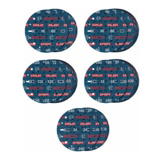 Bosch EXPERT O780 Set de feuilles abrasives, 150 mm, G60/G80/G120/G180/G240, 55 pcs