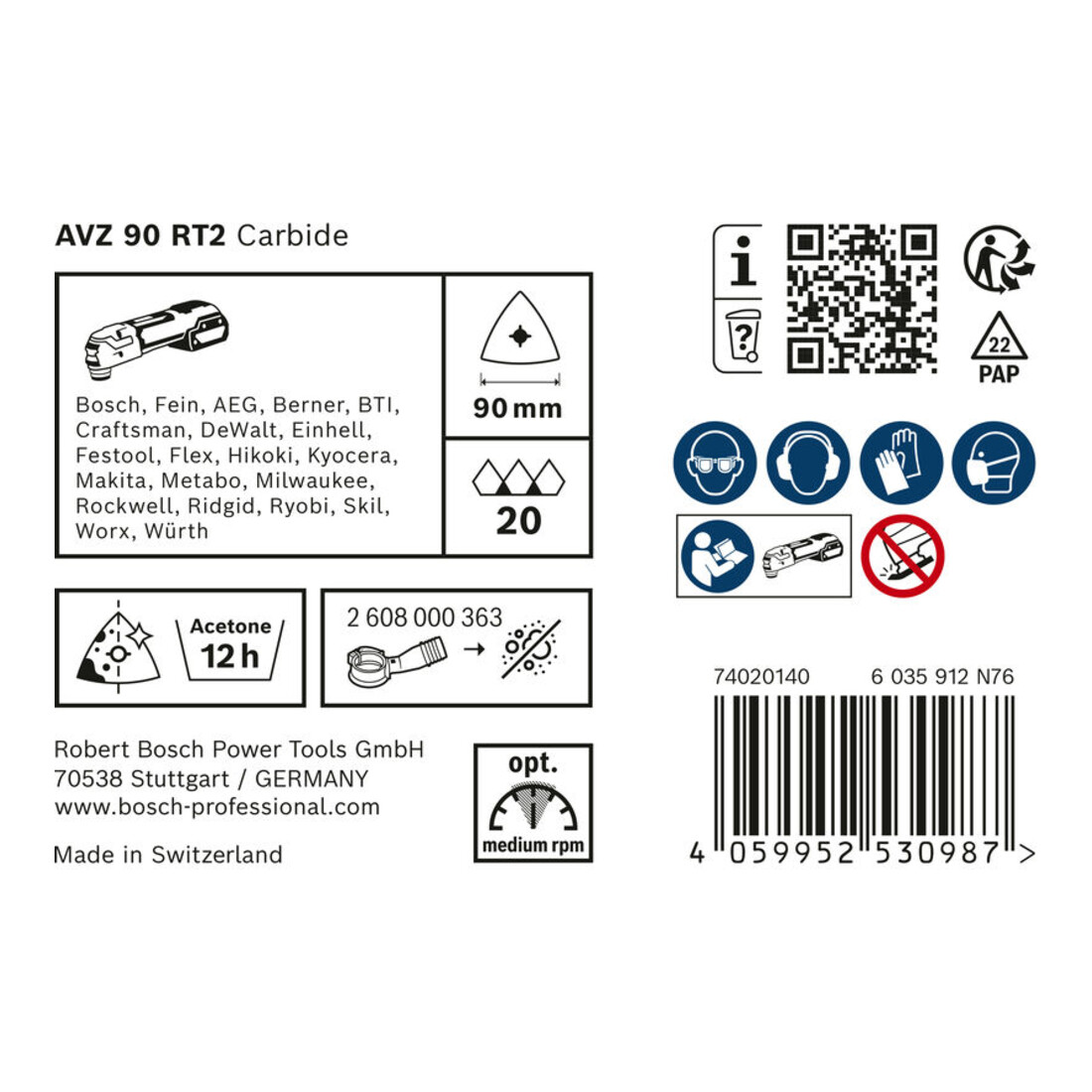 Plaque de ponçage Bosch EXPERT AVZ 90 RT6 Lame pour outils multifonctions
