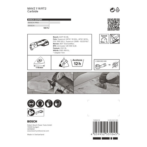Bosch Expert Plaque de ponçage MAVZ 116 RT2 Lame pour outils multifonctions, 116 mm