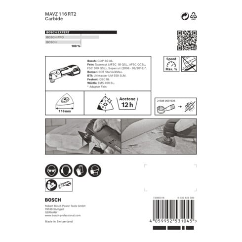 Bosch Expert Plaque de ponçage MAVZ 116 RT2 Lame pour outils multifonctions, 116 mm