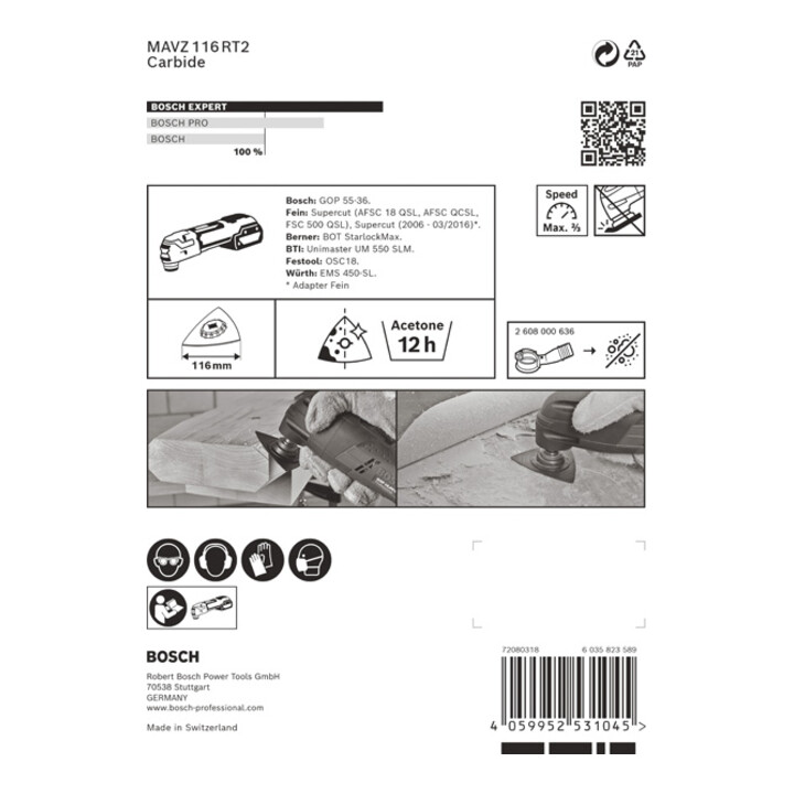 Bosch Expert Plaque de ponçage MAVZ 116 RT2 Lame pour outils multifonctions, 116 mm