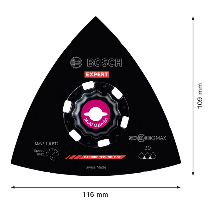 Bosch Expert Plaque de ponçage MAVZ 116 RT2 Lame pour outils multifonctions, 116 mm