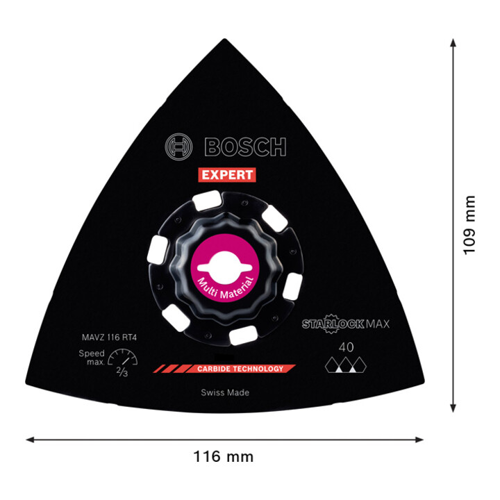 Bosch Expert Plaque de ponçage MAVZ 116 RT4 Lame pour outils multifonctions, 116 mm