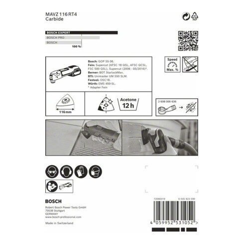 Bosch Expert Plaque de ponçage MAVZ 116 RT4 Lame pour outils multifonctions, 116 mm