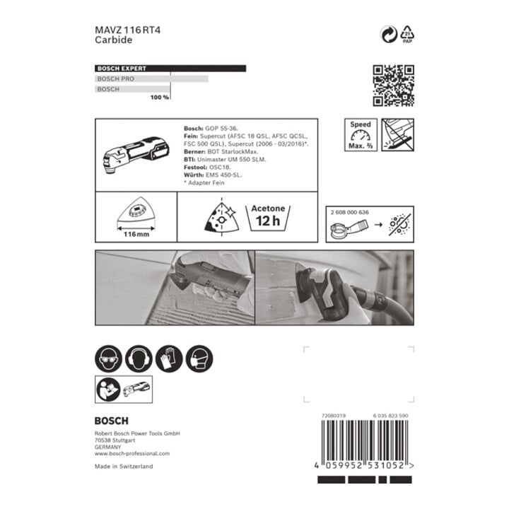 Bosch Expert Plaque de ponçage MAVZ 116 RT4 Lame pour outils multifonctions, 116 mm