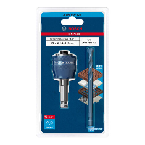 Bosch EXPERT Power Change Plus adapter 11mm TCT boor 8,5 x 105mm 2-delig voor rotatie- en percussieboormachines