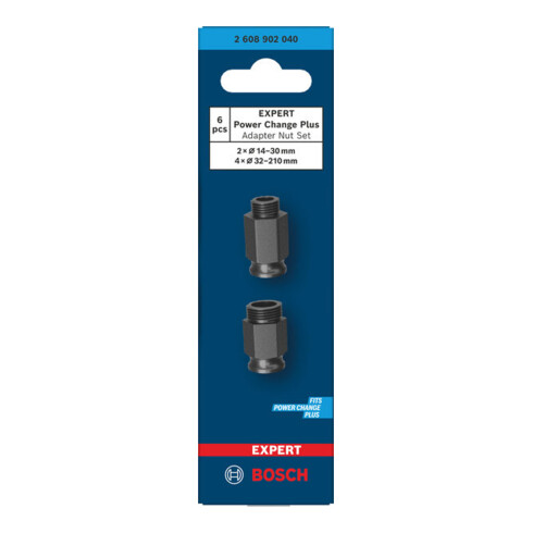 Bosch EXPERT Power Change Plus Adaptermuttern-Set, 2x 14-30 mm, 4x 32-210 mm
