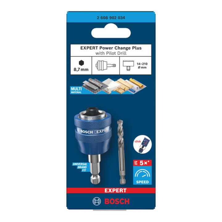 Bosch EXPERT Power Change Plus porte-embout avec pré-perçage, HEX 8,7 mm, HSS-G, 7,15x45x85 mm