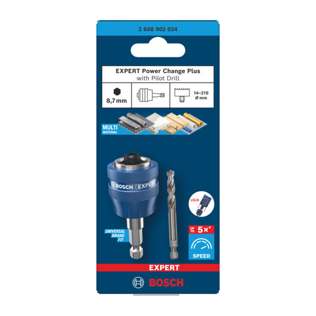 Bosch EXPERT Power Change Plus porte-embout avec pré-perçage, HEX 8,7 mm, HSS-G, 7,15x45x85 mm