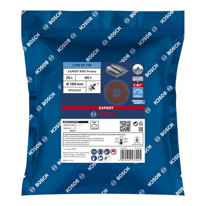Bosch EXPERT R781 Prisma Ceramic Fiberscheibe 180mm 22,23mm G 80 für Winkelschleifer mit X-LOCK und mit Spannmutter