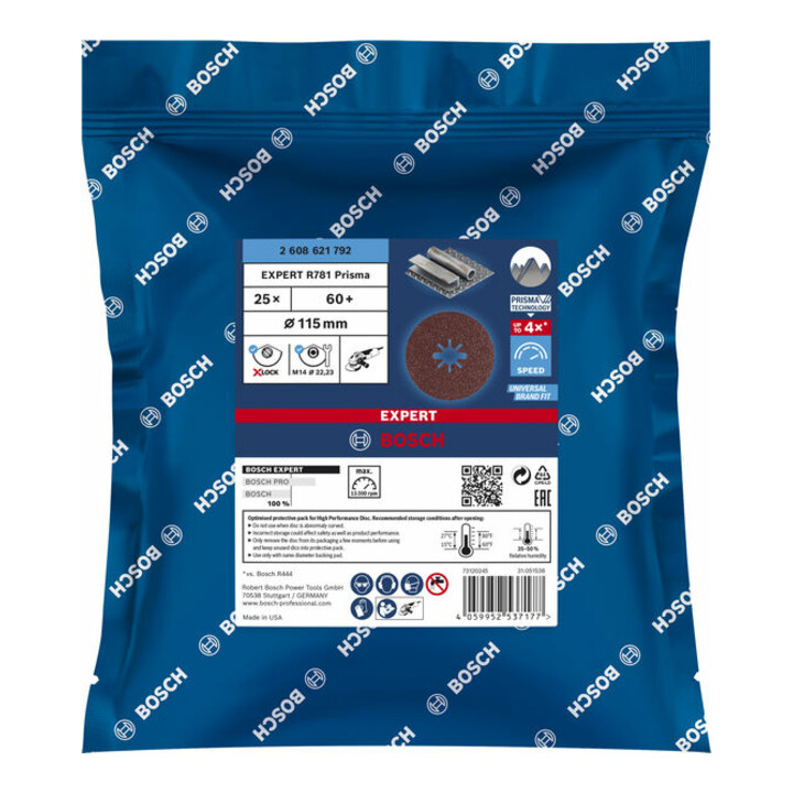 Bosch EXPERT R781 Prisma Ceramic X-LOCK fiberschijf 115mm 22,23mm G 60 voor haakse slijpmachines met X-LOCK en met klemmoer