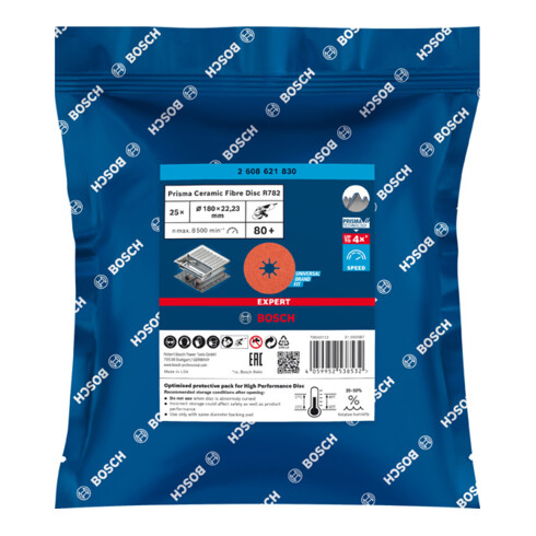 Bosch EXPERT R782 Prisma Ceramic Fiberscheibe 180mm 22.23mm G 80 für Winkelschleifer mit X-LOCK und mit Spannmutter