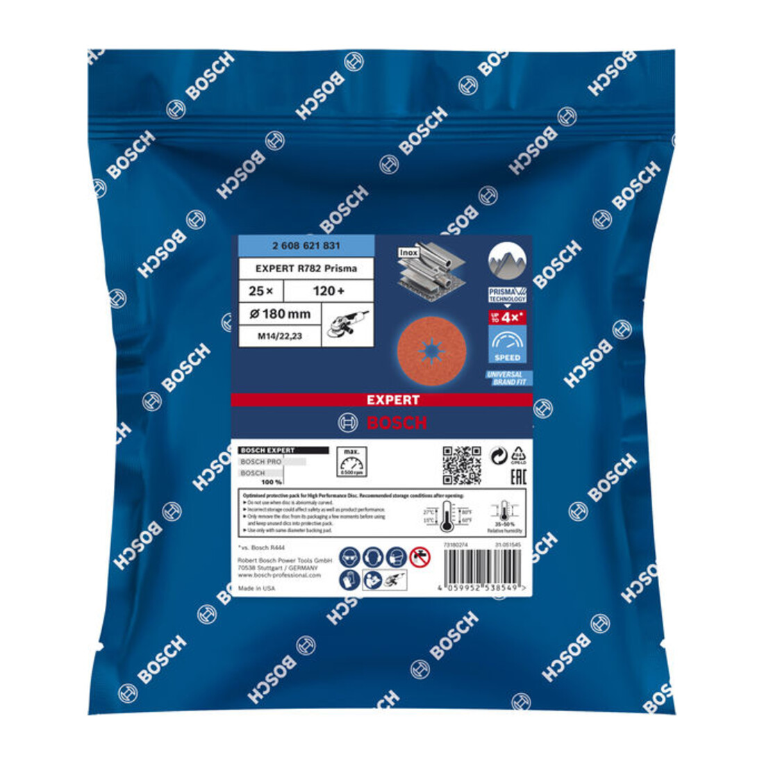 Bosch Expert R782 Prisma Disque en fibre céramique, 180 mm, 22,23 mm, G 120