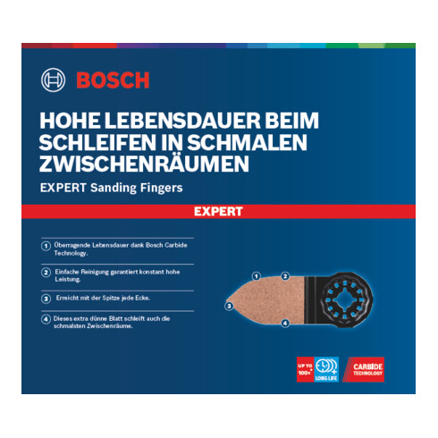 Bosch EXPERT Sanding Finger Fine AVZ 32 RT10 Schleifplatt für Multifunktionswerkzeuge 32 x 50mm für oszillierende Multifunktionswerkzeuge
